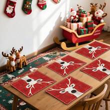 1pc/4pcs/6pcs/100pcs Christmas Deer Pattern Placemats, Machine-Washed Rectangular Polyester Placemats, Table Protectors, Heat-Insulating Placemats, Restaurant Table Decorations, Party Supplies, Christmas Decorations, Can Be Given As Gift