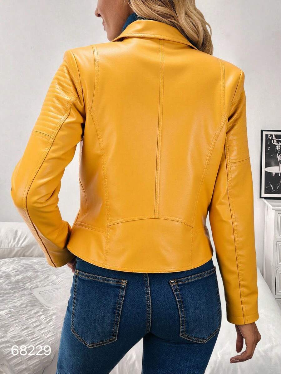 Women's Leather Jacket - Yellow - View 1