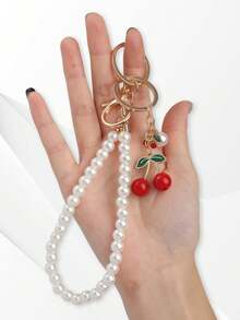 1pc Minimalist Fashion Faux Pearl Keychain Pendant Suitable For Various Keys And Car Keys + Cherry Hanging Decor, Bag Charm, Small For Family And Friends Christmas Gift Ideas Bag Lanyards With Id Holder Car Accessories Bag Charms