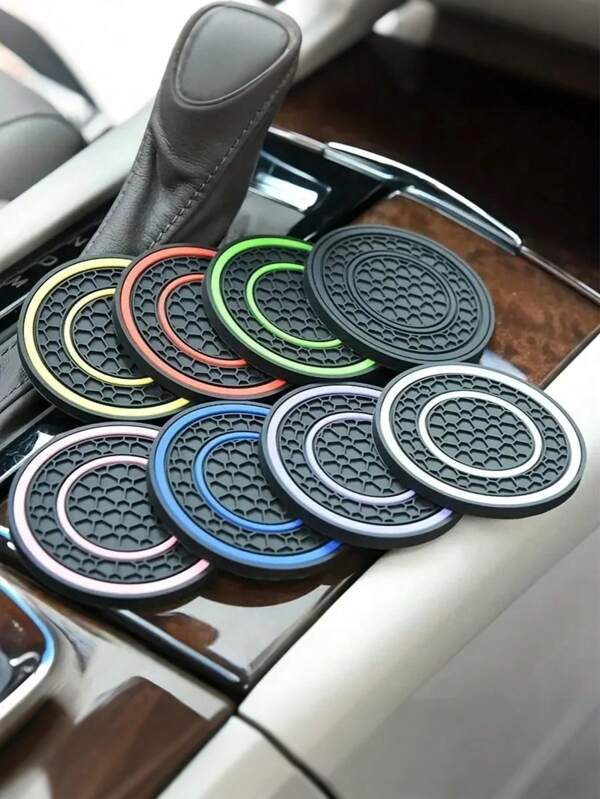 حامل أكواب مطاطي متعدد الألوان قطعتان، بطانات أكواب سيارة مطاطية عالية الجودة - مانعة للانزلاق، مقاومة للغبار، سهلة التنظيف - تناسب معظم المركبات، تصميم أحمر وأسود