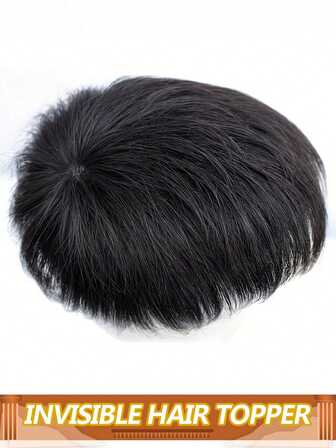 男士假发，浓密真人发质，带 PU 发带，带胶带替换系统，适合秃顶男士假发