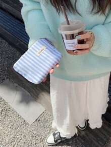 1 szt. Mała kosmetyczka w paski, woreczek do przechowywania szminek, kosmetyczka podróżna, kosmetyczka, śliczna kosmetyczka, kosmetyczka podróżna, kosmetyczka, torba do przechowywania kosmetyków, duża pojemność, mała kosmetyczka damska na prezent, torba do przechowywania, kosmetyczka podróżna, kosmetyczka, jesienne niezbędniki uniwersyteckie, niezbędne w podróży, torba podróżna na wakacje dla kobiet, kosmetyczka, organizer na kosmetyki