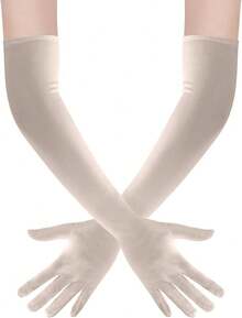 22 Inch Long Satin Gloves For Women, Stretchy 1920s Vintage Opera Gloves, Elegant Tea Party & Bridal - 香檳色 - 查看 5