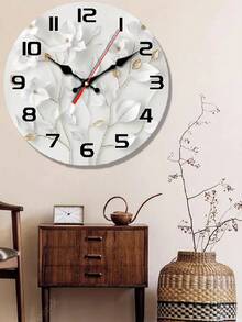 1 Pc 10 Inch/12 Inch Modern Silent Wall Clock, Elegant White Floral And Gold Leaf Design - Wood Finish, Large Numbers, Black Hands - Perfect For Living Room, Bedroom, Kitchen, Office Decor - Ideal Valentine's Day, New Year Or Birthday Gift Home Decor Room Decor - Multicolor - View 5