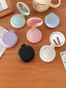 1件/2件装可折叠旅行镜梳，带可拆卸镜子，猪鬃按摩刷 - 小巧便携设计，适合女性和女孩，柔和色彩（薄荷绿、粉色、薰衣草蓝、浅蓝色），时尚配饰，结构合理，可用于美发造型，美发套装，理发店美容旅行必备，美发工具和发饰 - 彩色 - 查看 4