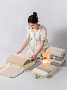 مكعبات تعبئة مضغوطة، حقيبة تخزين الملابس، مجموعة أكياس تخزين السفر، منظم ضغط قابل لإعادة الاستخدام ذو سعة كبيرة، مزدوج الطبقة مزدوج السحاب، مناسب للرجال والنساء في الأعمال أو العطلات أو السفر، مصنوع من مادة النايلون، ضروريات السفر