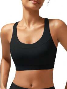 Racerback Molded Cup Sports Bra With Sewn In Pads - B-dark Green - View 10