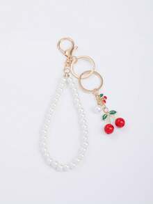 1pc Minimalist Fashion Faux Pearl Keychain Pendant Suitable For Various Keys And Car Keys + Cherry Hanging Decor, Bag Charm, Small For Family And Friends Christmas Gift Ideas Bag Lanyards With Id Holder Car Accessories Bag Charms