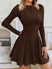 Women's Cocktail Dress Classic And Elegant Fall A-Line Long Sleeves Mini Dress For School Opening Ceremonies And Graduation Parties - màu nâu - Xem 2