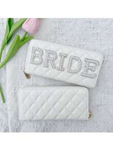 1 Pc Pearl Bride Clutch Bag Bridal Shower Wedding Engagement Honeymoon Trip Bachelorette Hen Party Decoration Wifey Mrs Gift Present, Elegant Pearl Bag - White - View 8