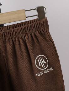 2pcs/Set Young Boy Casual Slogan Print Color Block Long Sleeve Hooded Zip-Up Jacket And Pants Set, Suitable For Sports, Daily Wear, School, Outdoor Activities In Autumn/Winter - Brown - View 7