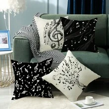 4pcs Black & White Musical Note Throw Pillow Covers - Machine Washable Polyester, Zippered, Suitable For Indoor & Outdoor Decor, Bohemian Style Decorative Pillow Covers (Pillow Insert Not Included) - Multicolor - View 4