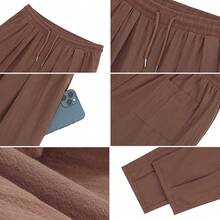 ESTAMICO Men's Cotton Linen Casual Yoga Pants Loose Fit Elastic Drawstring Waist Summer Beach Pant - 棕色 - 查看 3