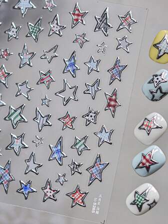 1pc 5DStar Nail Art Stickers White Pink Blue Laser Silver Gold Star Nail Decals Big Tiny Asymmetrical Stars Stickers For Nails Self Adhesive Nail Art Supplies & Decorations For Women