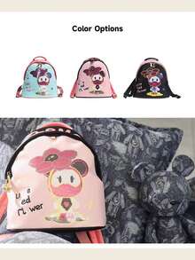 NCosmos Bear 'Give You A Little Red Flower' Series Backpack, Birthday Gift, Back-To-School Gift - Rose Red With Green - View 3