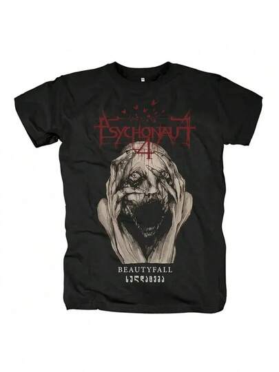 Camiseta gráfica unisex de heavy metal Psychonaut4 - Camiseta de banda estética de horror, gris claro con detalles rojos - Diseño de belleza gótica extrema - Camiseta de cuello redondo para todas las estaciones para conciertos, atuendo casual - Regalo para fanáticos de la música adulta y artículo de coleccionista, atuendo de concierto, estilo de calle Harajuku, tela de alta calidad, camiseta llamativa, amantes de la moda alternativa