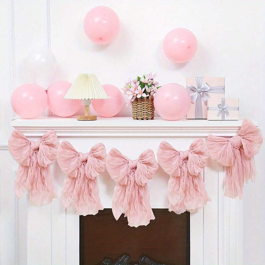 1pc Bow Garland Stylish Sweet Voile Big Bow Banner Party Decorations For Living Room, Bedroom Wedding Decorations And Birthday Party Gatherings Daily Life Wedding Theme Party Home Decor Butterfly Flag