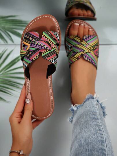 New Plus Size Women Comfortable Simple Round Toe Hollow Out Flat Slippers Sandals, Casual Fashion Outdoor Vacation Beach Style Summer Shoes