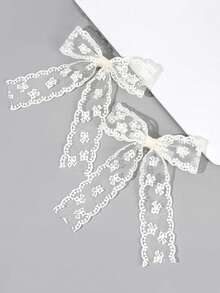 2 Pieces Of Super Fairy Lace Streamer Bow Pearl Hairpin, Korean Princess Head High-End Hairpin, Ballet Style Clip Hair Ornament