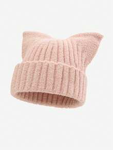 1pc Adult Solid Color Simple Fashion Versatile Cute Cat Ear Knit Beanie Hat, Soft Comfortable Warm Winter Cap, Suitable For Men And Women In Autumn/Winter For Daily Commute, Casual Outing, Outdoor Activities, Great As A Gift - Multicolor - View 6