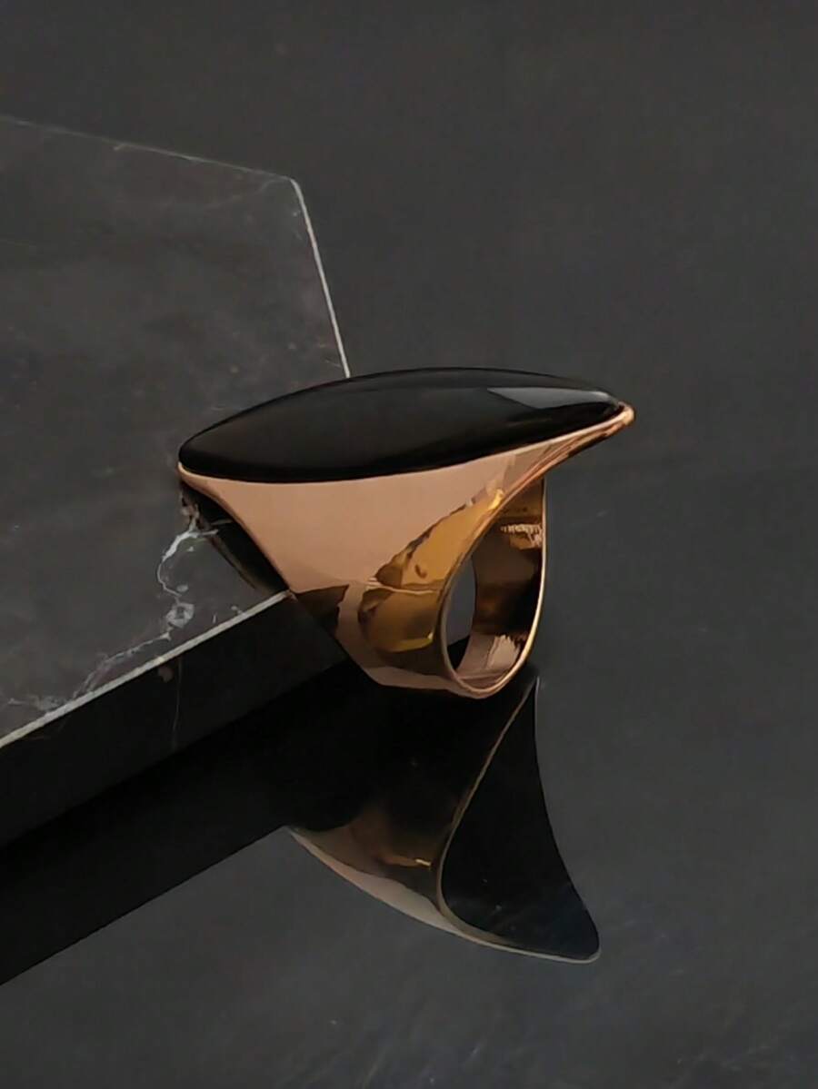 时尚高品质金色精美黑色水钻戒指人造水晶皇家蓝戒指情人节礼物 - 黑色 - 查看 1