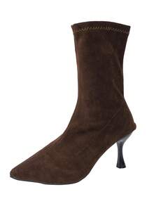 Botas cortas con tacón alto y puntera puntiaguda de estilo sexy, deportivo y de oficina para mujeres. Nuevas botas de calcetín elástico negro de tacón fino para otoño/invierno. Botas de media pantorrilla de moda casual y versátil para vestidos ajustados.