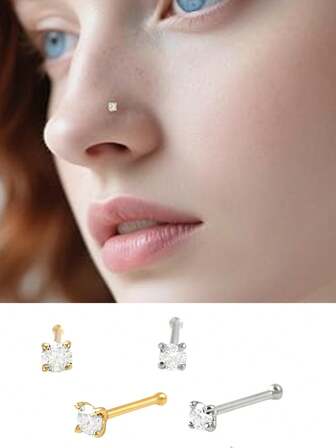 Näsring i 18K guld - 20 g 316L rostfritt stål, unisex näsring, standard eller lång modell i gult, vitt, roséguld, med zirkonia eller kulformade nässtift