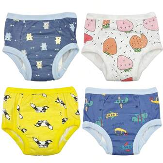 4pcs Leak-Proof Potty Training Pants, Upgraded Leg Cuffs To Prevent Side Leakage, Washable And Reusable Children's Underwear, Baby Gift