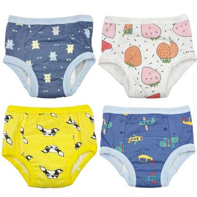 4pcs Leak-Proof Potty Training Pants, Upgraded Leg Cuffs To Prevent Side Leakage, Washable And Reusable Children's Underwear, Baby Gift
