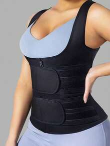 1pc Solid Color Polyester Fiber Running Waist Shaper, Waist Trimmer, Waist Shaper For Women Belly Fat, Waist Trimmer For Women, Corset Waist Trainer, Waist Trainer For Women Long Torso, For Women Waist Trainer, Waist Trainer For Women Under Clothes, Stomach Compression For Women, All Season - Black - View 2