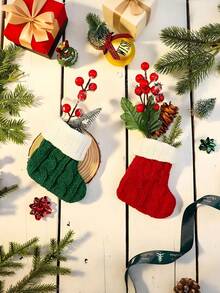 2pcs Mini Christmas Stockings,Knit Stocking,Festive Holiday Fireplace Hanging Socks,For Party Decoration New Year Party Gift Favors Supplies,Personalized Initial Stocking, Family Holiday Xmas Party Decor Birthday - Multicolor - View 4