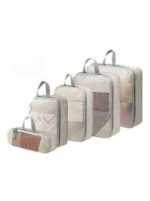 مكعبات تعبئة مضغوطة، حقيبة تخزين الملابس، مجموعة أكياس تخزين السفر، منظم ضغط قابل لإعادة الاستخدام ذو سعة كبيرة، مزدوج الطبقة مزدوج السحاب، مناسب للرجال والنساء في الأعمال أو العطلات أو السفر، مصنوع من مادة النايلون، ضروريات السفر