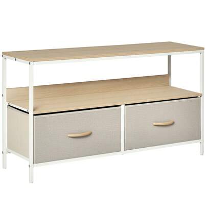  HOMCOM TV Stand Cabinet Up To 47-Inch, TV Unit With 2 Foldable Linen Drawers, Open Shelf For Living Room, Bedroom, Entertainment Room, Maple Wood Effect