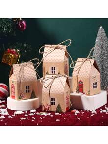 5 piezas Caja de caramelos de Navidad Caja de azúcar de papel kraft Casita de Navidad Empaque de hornear Caja de caramelos feliz Spot - Multicolor - Ver 2