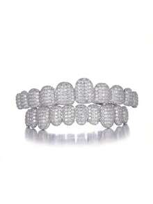 2pcs Shiny Crystal Teeth Grillz, Hip Hop Upper & Lower Teeth Grillz, Punk Mouth Jewelry For Party Role Play