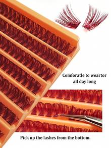 126 piezas/Paquete Pestañas individuales gruesas de 80D D Curl de color vino tinto, extensiones de pestañas naturales y esponjosas de 14 mm, adecuadas para principiantes, autoadhesivas, ligeras y cómodas, herramienta de maquillaje esencial para el hogar y los viajes