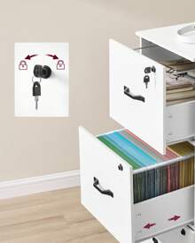 VASAGLE File Cabinet, Filing Cabinet For Home Office, Printer Stand, With 4 Lockable Drawers, Adjustable Hanging Rails, For A4 And Letter-Size Files, Cloud White - 白色 - 查看 2