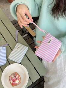 1 szt. Mała kosmetyczka w paski, woreczek do przechowywania szminek, kosmetyczka podróżna, kosmetyczka, śliczna kosmetyczka, kosmetyczka podróżna, kosmetyczka, torba do przechowywania kosmetyków, duża pojemność, mała kosmetyczka damska na prezent, torba do przechowywania, kosmetyczka podróżna, kosmetyczka, jesienne niezbędniki uniwersyteckie, niezbędne w podróży, torba podróżna na wakacje dla kobiet, kosmetyczka, organizer na kosmetyki