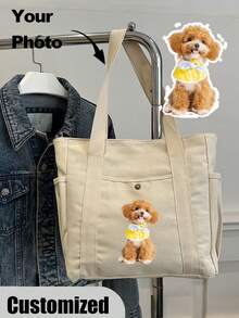 Borsa a spalla personalizzata con foto e nome dell'animale domestico, grande capacità, adatta per lavoro, viaggio, studenti universitari, multifunzionale, versatile, leggera, funzionale e pratica per anniversari, Natale, autunno, vacanze, attività all'aperto, escursioni, stadio, sport, arrampicata