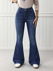 EMERY ROSE 女士简约日常喇叭牛仔裤 西方女装 - 深色水洗藍 - 查看 3