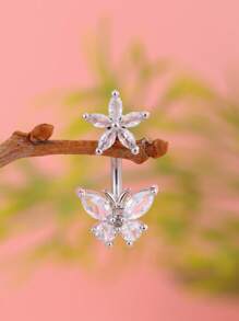 1 قطعة خاتم سرة مرصع بالزركونيا بتصميم الفراشة والنجمة الخماسية