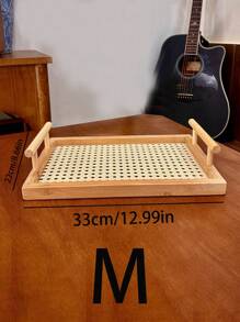 1pc Rattan Vintage Tray, Retro Kitchen/Dining Room Storage Organizer Tray, Birthday Gift, Dessert Tray, Wooden Rectangular Storage Tray, Candle Holder, Cosmetic Organizer Tray, Bathroom Bathtub Caddy Tray, Also Suitable For Living Room, Dining Room, Entertaining Guests, Snack Plate, Holiday Decor