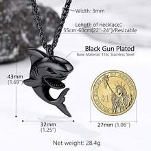 PROSTEEL Stainless Steel Shark/Octopus/Wolf Tooth Necklace For Men Women, Black/Gold/Silver Tone, Punk Rock Necklace, 22inch-24inch Adjustable, Come With Box-389426 - 01鯊魚-黑色 - 查看 6