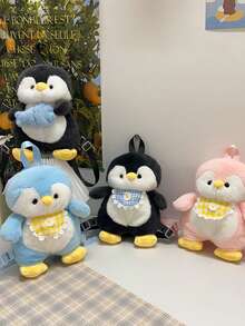 Cute Cartoon Penguin Plush Backpack For Kids, Novel Back To School Bag Suitable For Primary And Secondary School Students, Lightweight Casual Travel Vacation Storage Backpack, Autumn/Winter New Zipper Closure Commuter Bag - Grey - View 4
