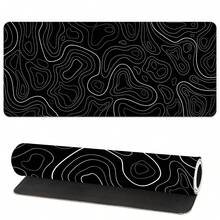 1 件 XXL 地形图图案鼠标垫 - 大号加长游戏桌垫，黑白简约键盘垫，适合办公室和家庭使用 - 黑色 - 查看 2