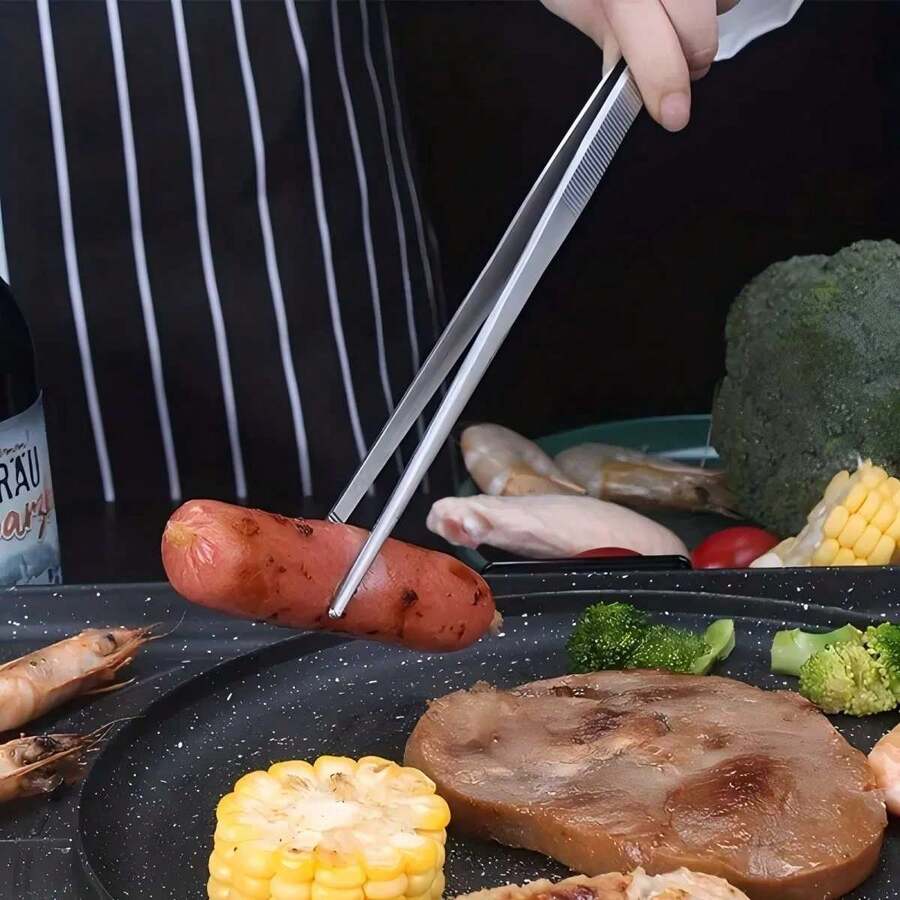 2/1 Set hochwertige Edelstahl Küchenzangen - ergonomisch gestaltete Grillzangen und Kochpinzetten für präzises Lebensmittelhandling - geeignet für Grillen, Kochen und Vor-Mahlzeiten Zubereitung