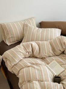 Cirelle Juego de ropa de cama de 3 piezas con estampado a cuadros y rayas de poliéster grueso, adecuado para niños, niñas, dormitorios, habitaciones, con cierre de cremallera, para todas las estaciones, suave y transpirable (incluye 1 funda nórdica, 2 fundas de almohada, sin relleno interior)