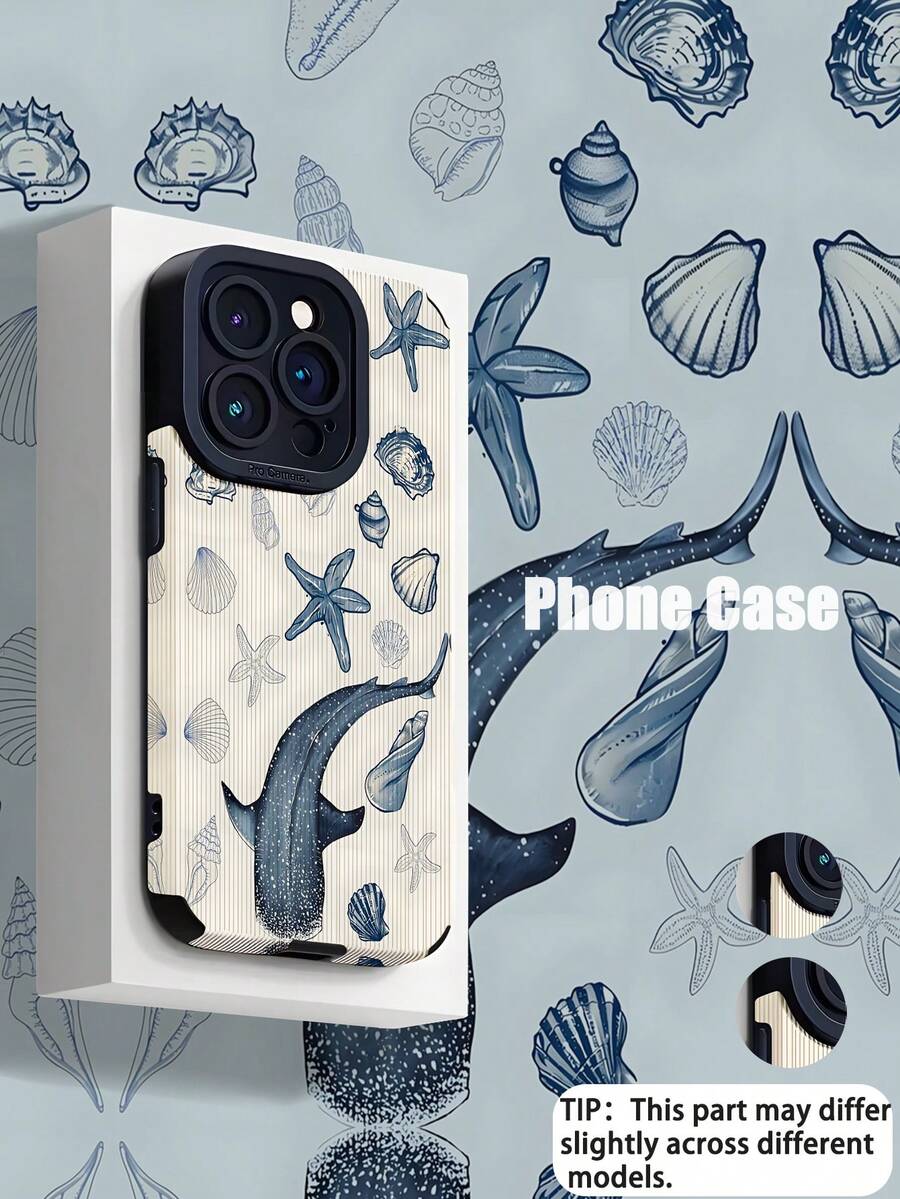 1pc Cute Whale, Starfish, Shell Pattern Textured Soft Protective Phone Case, Compatible With Apple 16/16 Plus/16 Pro/16 Pro Max And Phones - Multicolor - View 1