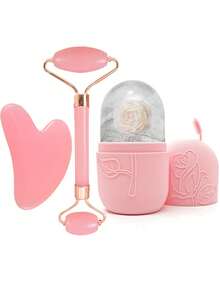 3 Piezas Rodillo Facial de Hielo - Juego de Rodillo Facial de Hielo para el Cuidado de la Piel, Herramienta de Masaje Facial, Rodillo Facial de Silicona con Hielo, Rodillo de Hielo, Cuarzo Rosa con Masajeador Rodante y Placa Raspadora Gua, Para Alivio de Hinchazón Facial y Ocular, Contorno Facial y Mejora del Cuidado de la Piel y el Resplandor, Para Ojos, Cuello y Rostro, Molde de Rodillo Facial de Hielo - Herramienta de Cuidado de la Piel. Productos de Masaje de Hielo de Verano, Artículos de Oficina, Artículos Escolares, Artículos Esenciales de Viaje, Belleza, Productos de Cuidado de la Piel, Spa, Autocuidado, Herramientas de Cuidado de la Piel, Cuidado Facial, Suministros de Esteticista, Masaje, Herramienta de Masaje Facial, Rodillo Facial
