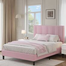Twin/ Full/ Queen Size Bed Frame With Headboard, Modern Platform Bed Frame With Adjustable Headboard, No Box Spring Needed, Easy Assembly, Black/ Beige/ Pink/ Blue - 粉色 - 查看 1